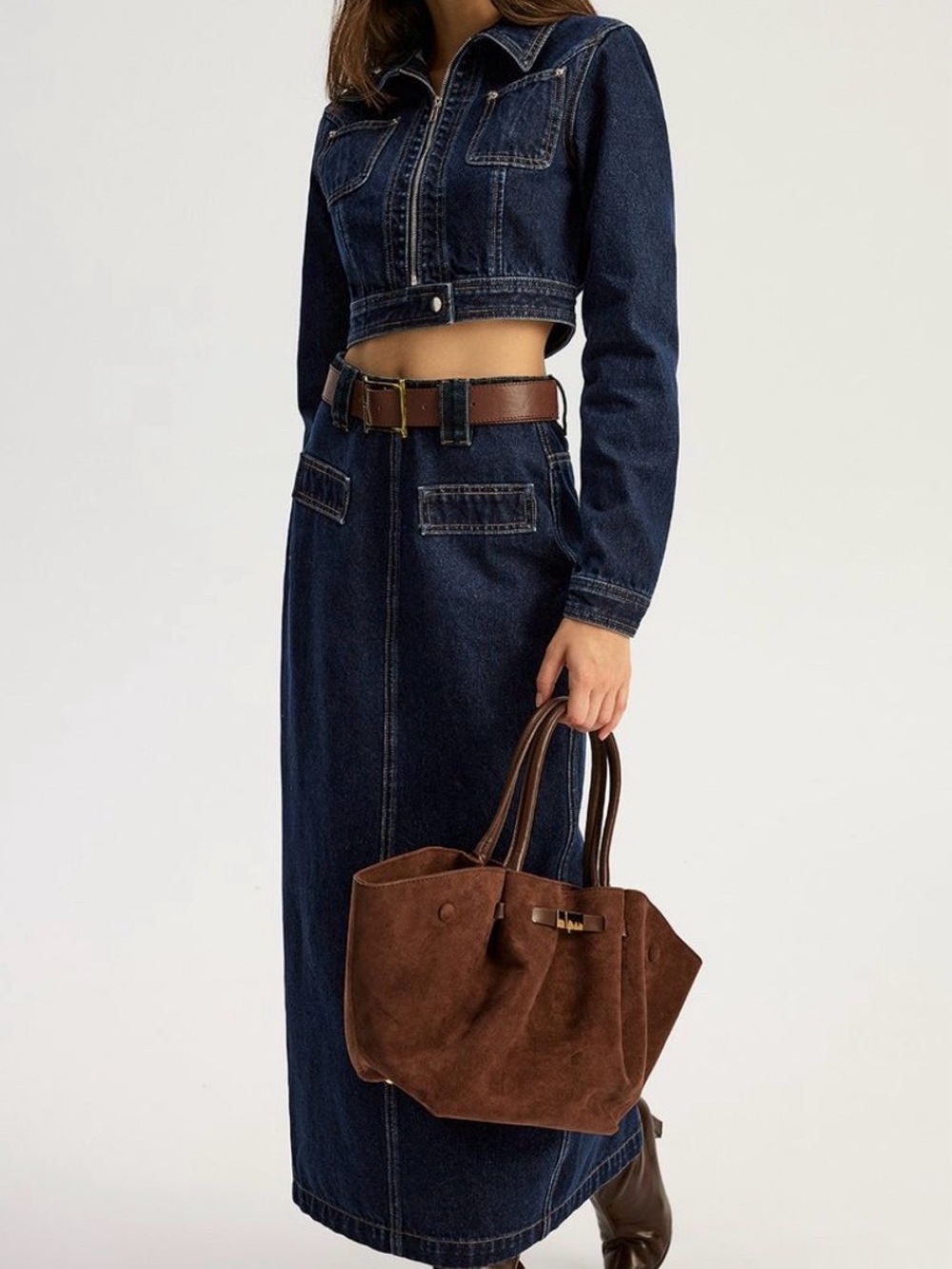 Commence Dark Wash Denim Maxi Skirt w Front/rear pockets, deep slit in back sz M - Picture 2 of 8